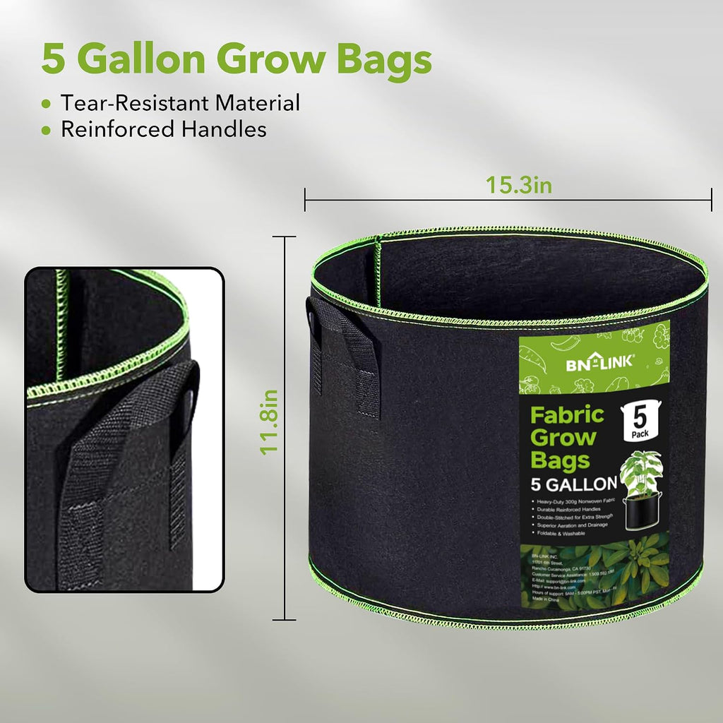 BN-LINK Seedling Heat Mat 10" x 20.75"-2 Pack and 5 Pack 5 Gallon Grow Bags