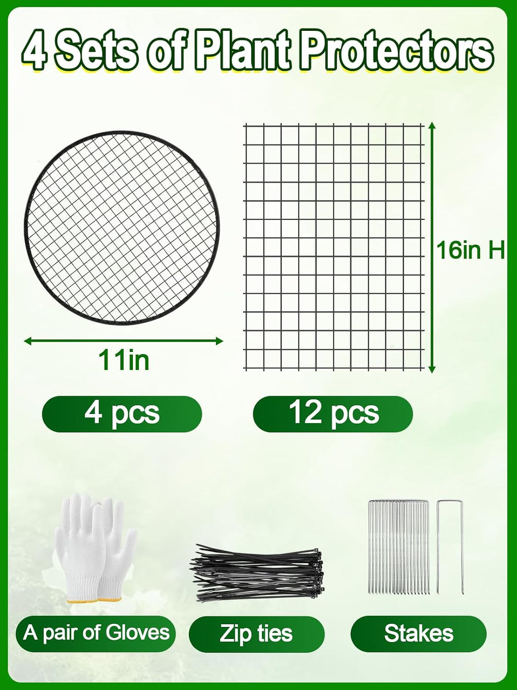 16''H x 11''Dia Plant Protectors from Animals - Full-Protection Anti-Rust Plant Cages with Covers for Outdoor Plants