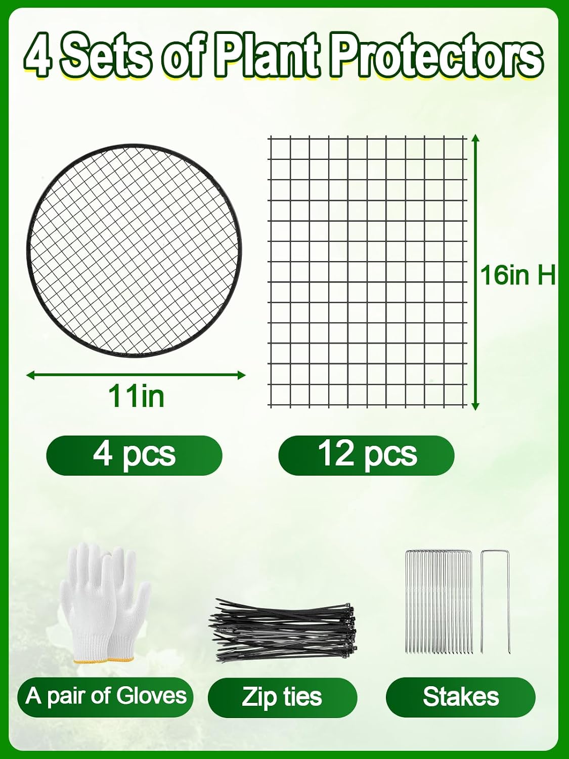 16''H x 11''Dia Plant Protectors from Animals - Full-Protection Anti-Rust Plant Cages with Covers for Outdoor Plants
