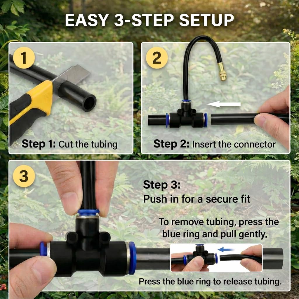 Drip Irrigation System 200FT 1/4", 36 Adjustable Copper Nozzles | 36 adjustable copper nozzles with 360° bendable rods