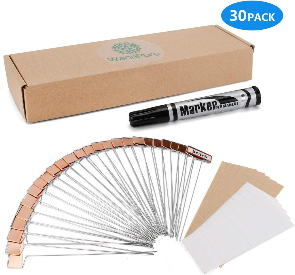 30PCS Copper Metal Plant Tags Plant Labels with 60Pcs Labels, Rainproof PET Film & Permanent Pen, 10" Weatherproof