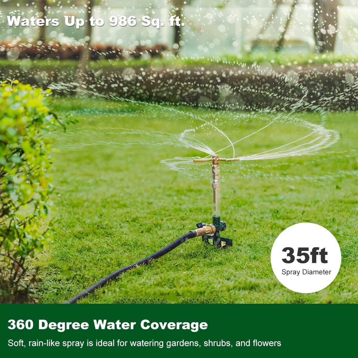 FANHAO 2 Pack Metal Lawn Sprinklers with Adjustable Telescoping Base, 3-Arm Water Sprinkler 360 Degree Rotation