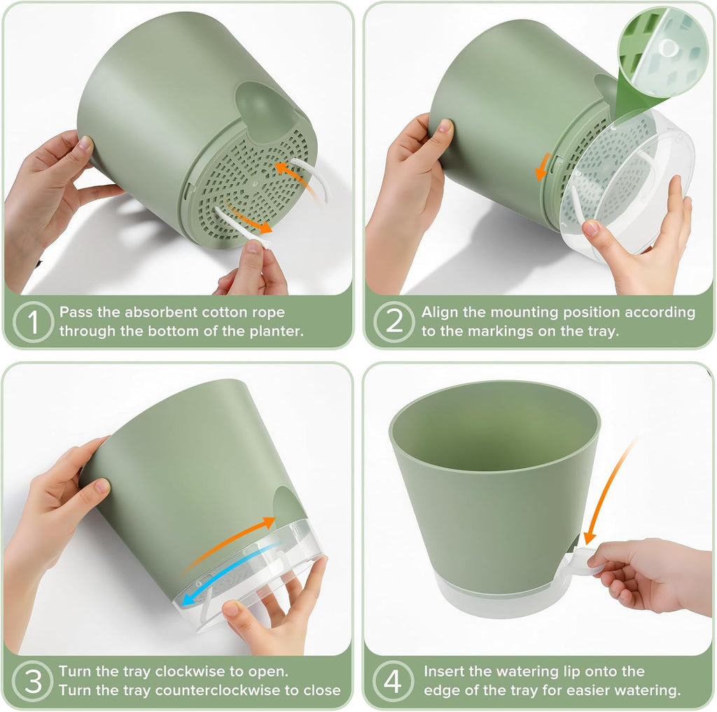 2026 Upgraded Self Watering Plant Pots with Drainage Hole, 8/7/6.5/6/5.5/5/4 Inch Flower Planting Containers for House