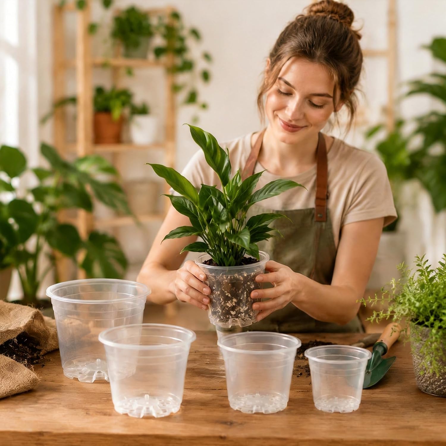 10/7/6/5 inch Clear Nursery Pots with Drainage Holes, 16 Pack Large Clear Plastic Pots with Plant Labels, Nursery Pots