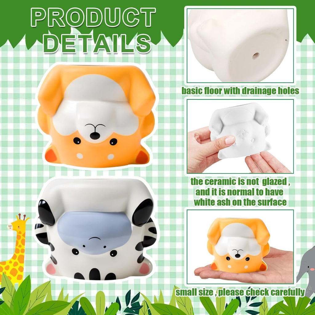 Chuangdi 12 Sets DIY Ceramics Succulent Animal Pots to Paint, Classic Style