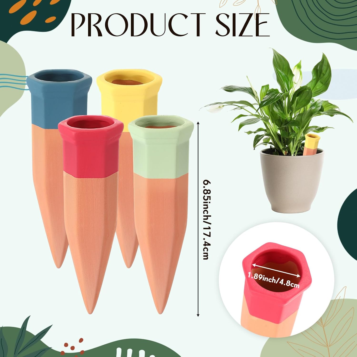 16 Pcs Terracotta Watering Spikes Colorful Automatic Self Watering Stakes Slow Release Vacation Plant Waterer Devices