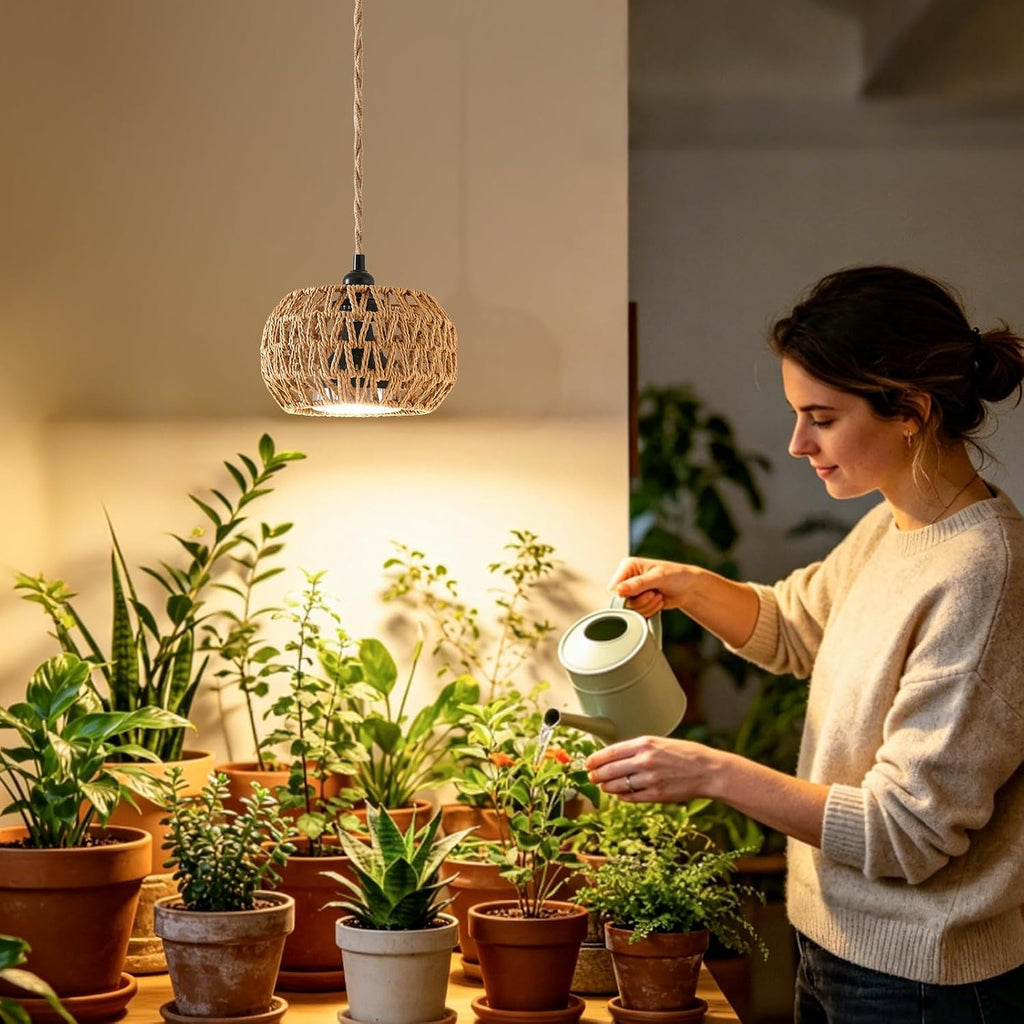 Grow Lights for Indoor Plants, Boho Plants Light, with 24H Timer and 15FT Power Cord, 30W Pendant Plant Lights for