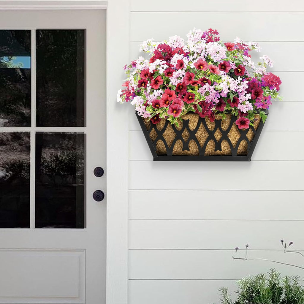 4 Pack 14 Inch Window Boxes Planters Railing Planter Box with Coco Liners Deck Railing Planter Boxes Balcony Hanging
