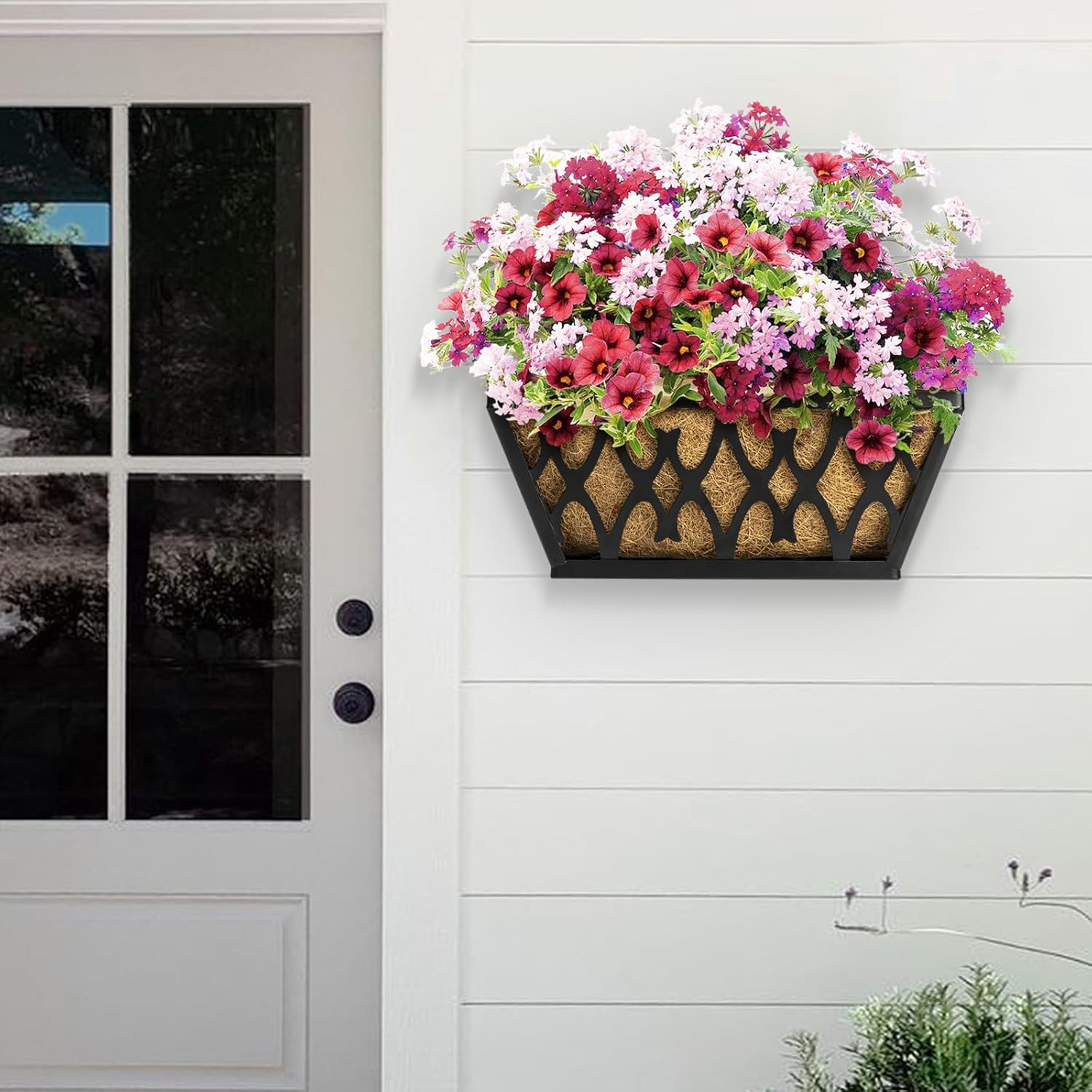 4 Pack 14 Inch Window Boxes Planters Railing Planter Box with Coco Liners Deck Railing Planter Boxes Balcony Hanging