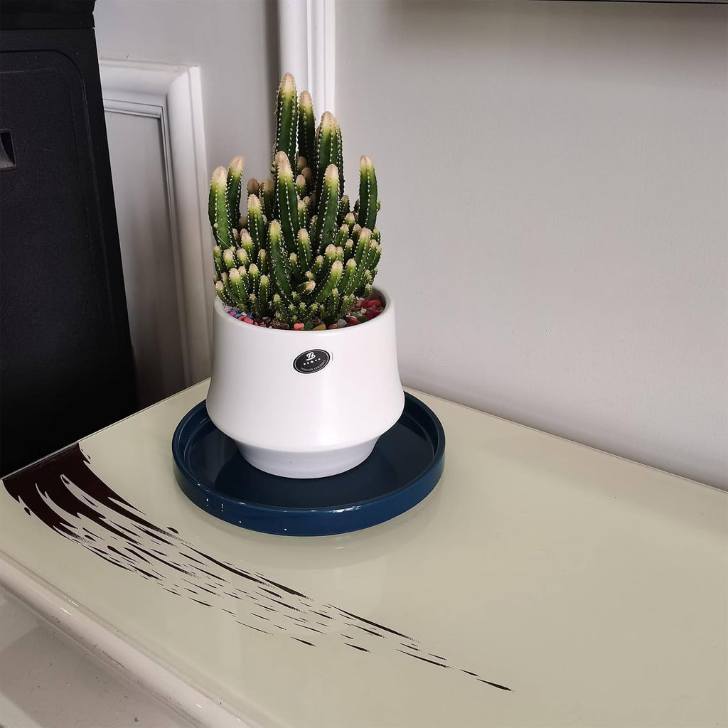 Ceramic Plant Saucer 7 Inch, 2 Pack Round Plant Trays for Indoors/Outdoors, Flower Pot Saucers for Holding Water Drips