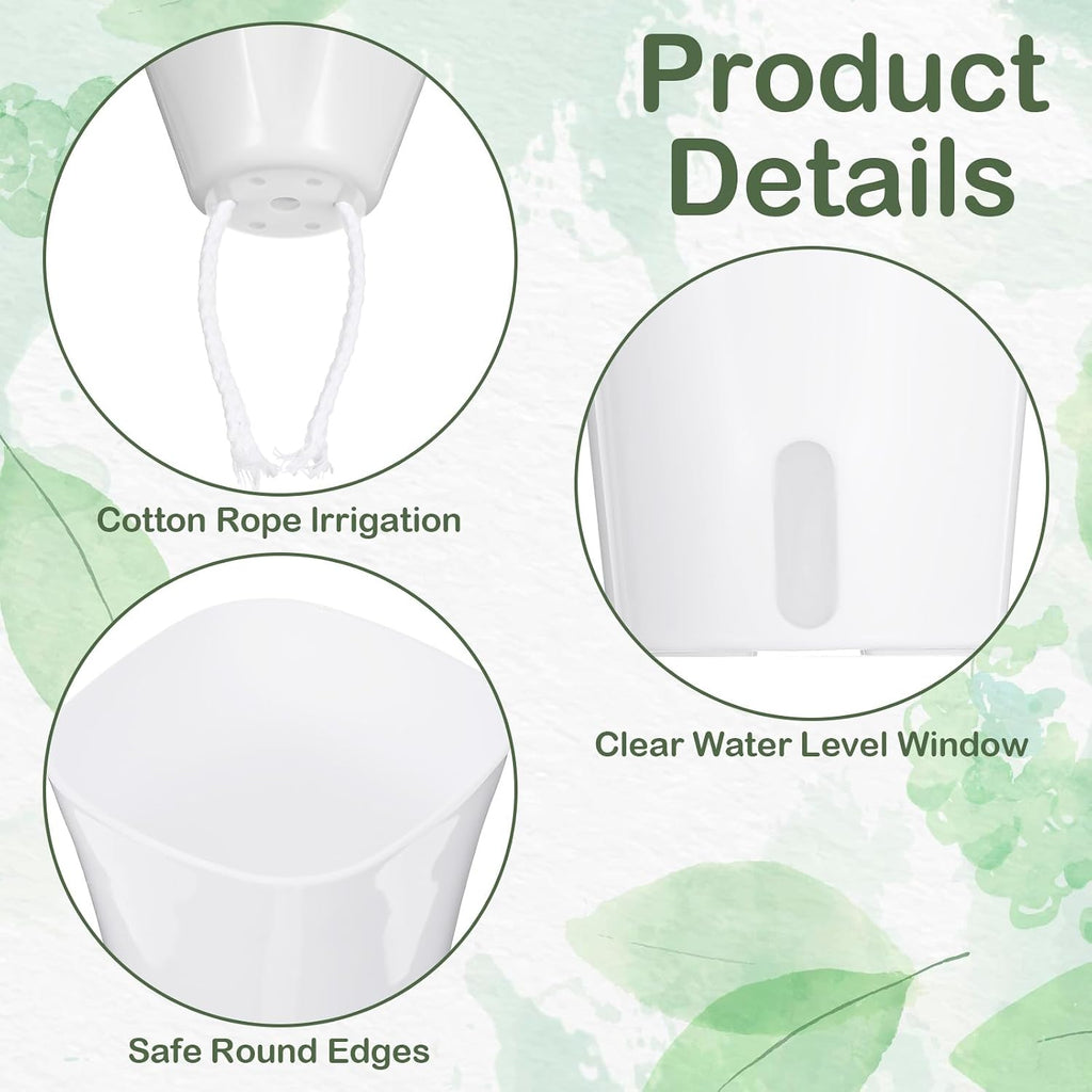 18 Pcs Self Watering Pots 3 Sizes Plastic Self Watering Planters Small Flower Plant Pot with Inner White Pot for Indoor