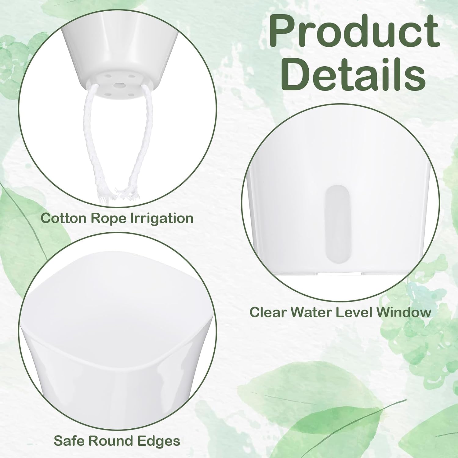 18 Pcs Self Watering Pots 3 Sizes Plastic Self Watering Planters Small Flower Plant Pot with Inner White Pot for Indoor