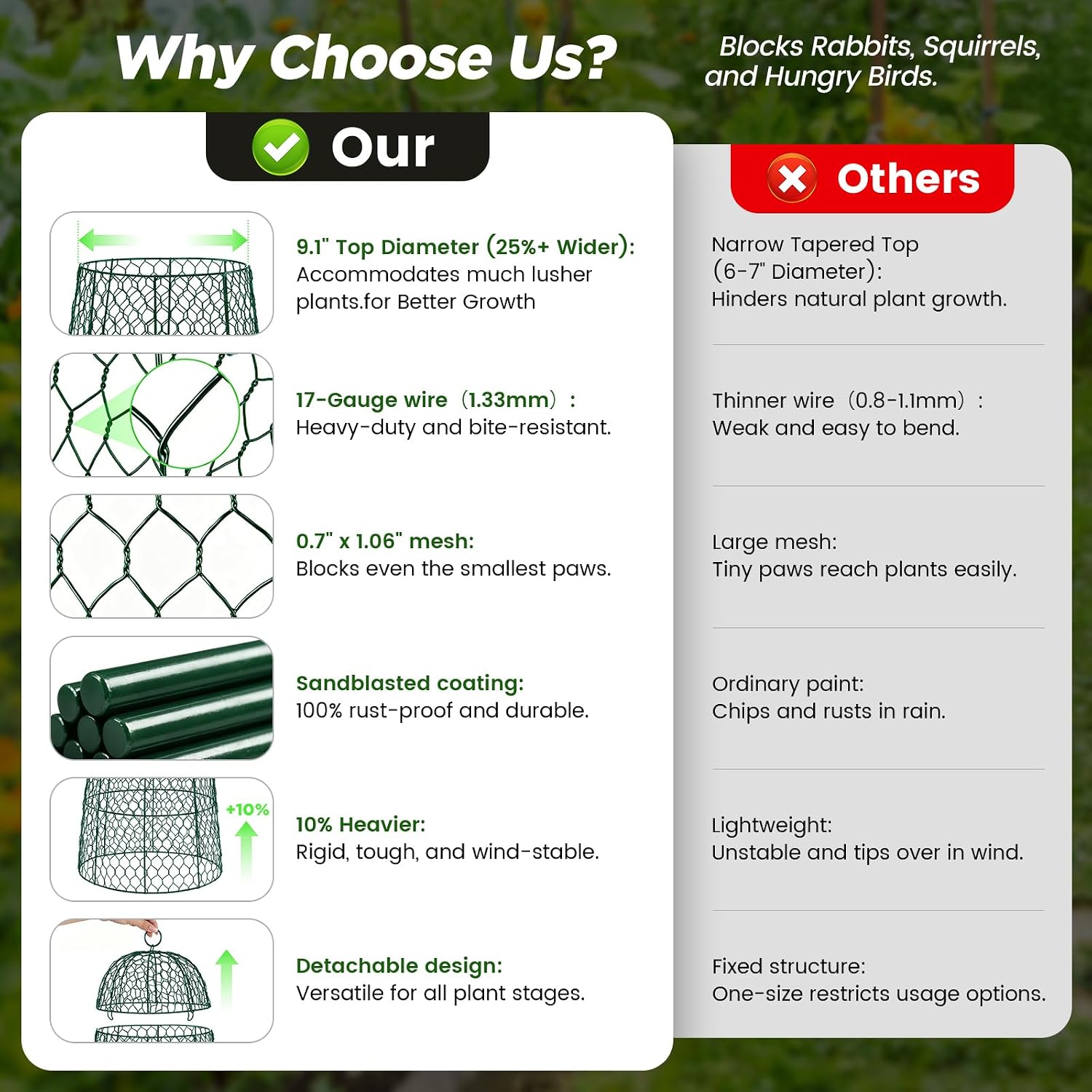 12 Pack XL Metal Garden Cloches for Plants, 17" Height Rustproof Chicken Wire Cloches for Seedlings, Vegetables &