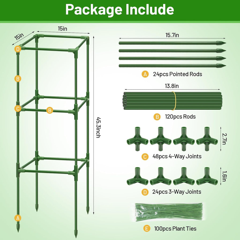 6 Pack 45 Inch Tomato Cages for Garden, Heavy Duty Tomato Trellis | Adjustable & Reusable Square Tomato Plant Support