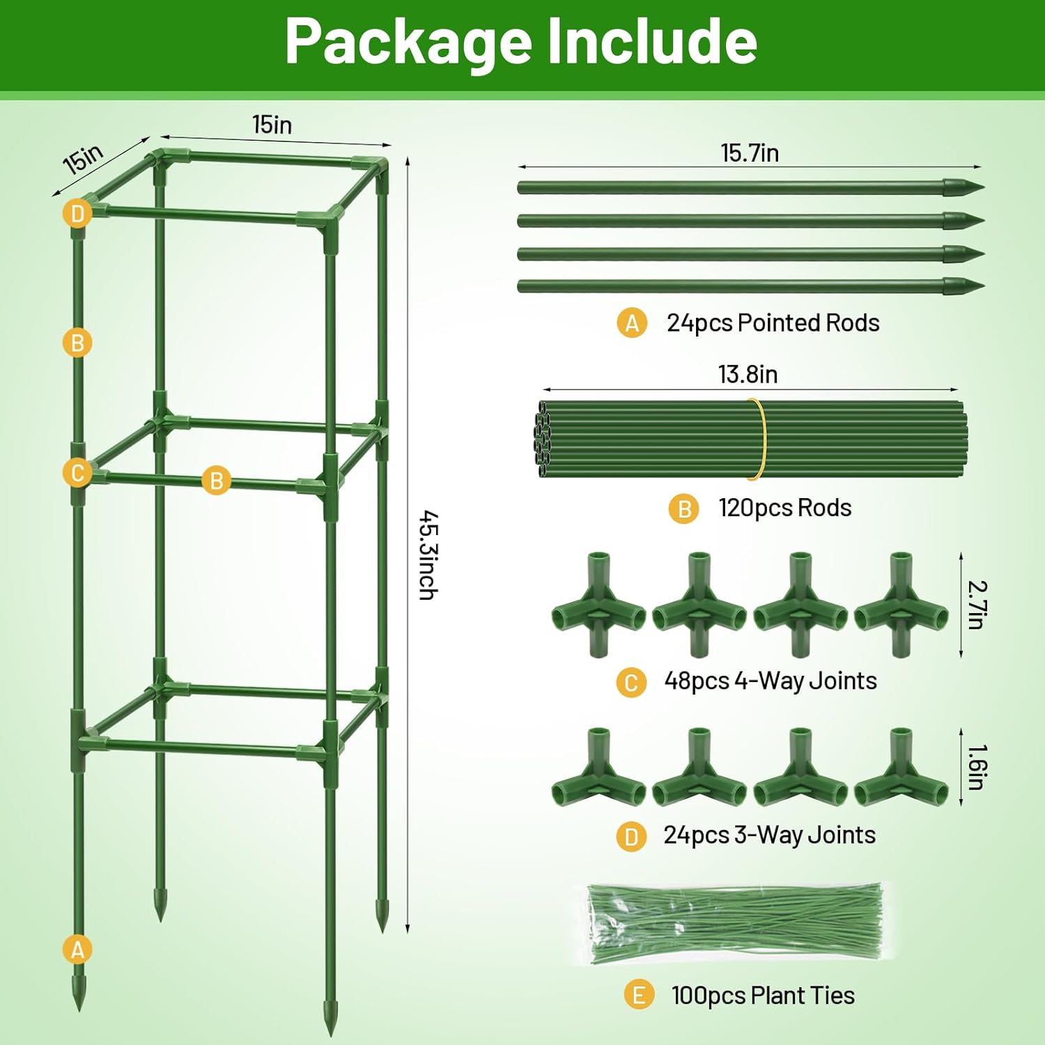 6 Pack 45 Inch Tomato Cages for Garden, Heavy Duty Tomato Trellis | Adjustable & Reusable Square Tomato Plant Support