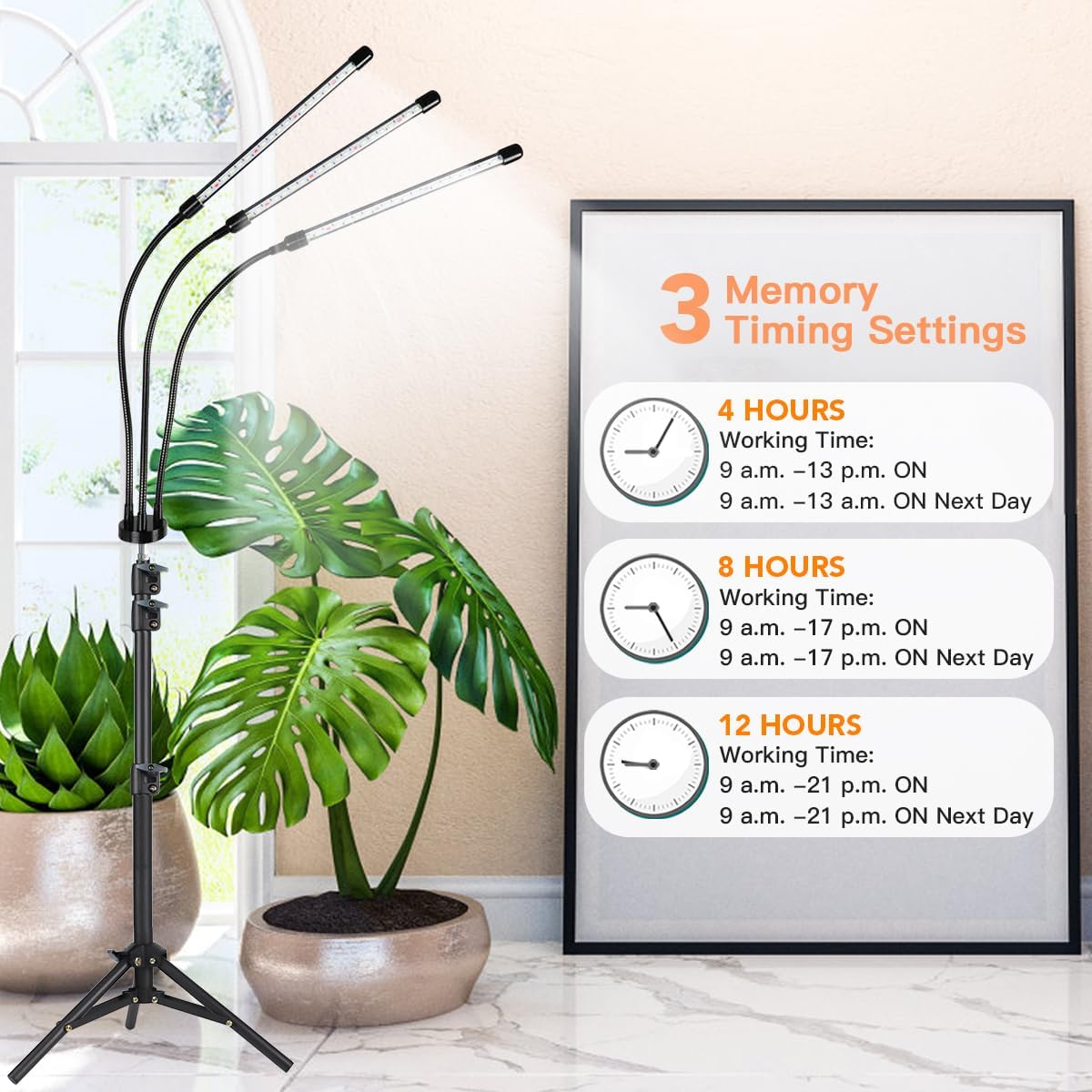 GHodec Grow Light with Stand, 60 LED 5500K Full Spectrum Floor Plant Light for Indoor Plants Growing,5 Dimmable Levels