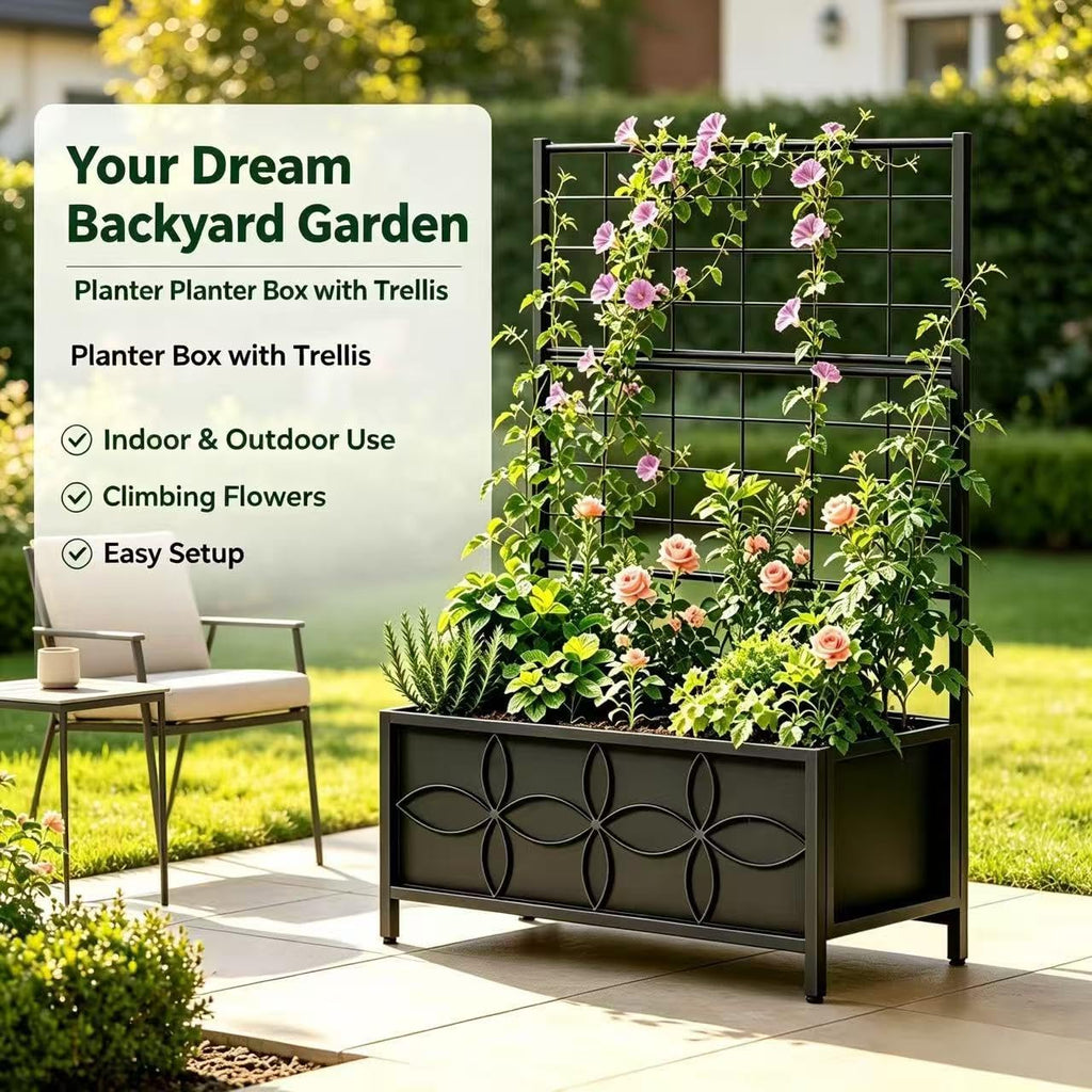 Zhongma Sturdy Raised Garden Bed with Trellis (15.75 x 35.43 x 48.8 in) for Vegetables Flower, Planter Box for Backyard