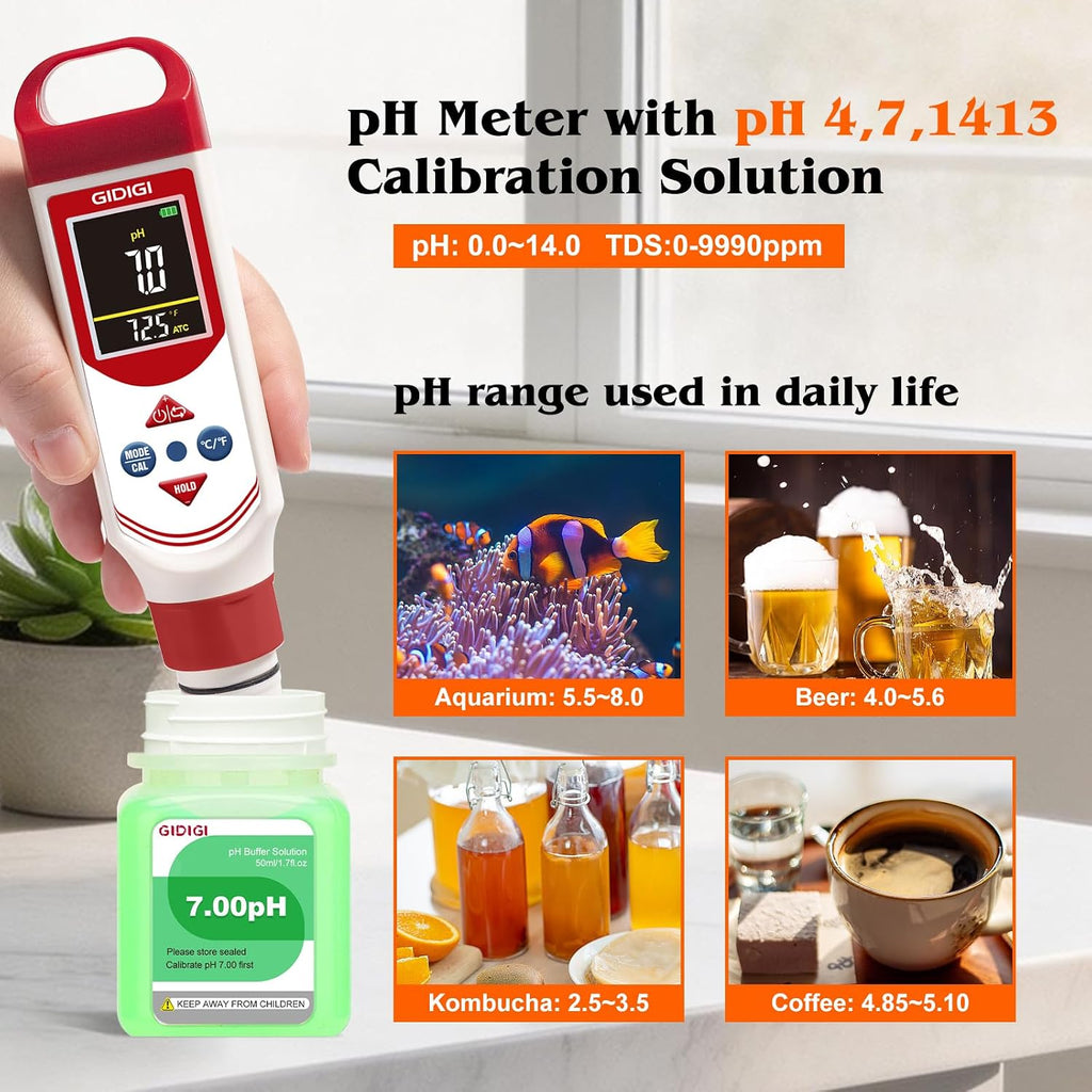 pH EC Meter for Hydroponic, Digital pH TDS EC ppm Tester | Color Screen Display, High Accuracy pH Pen Probe for