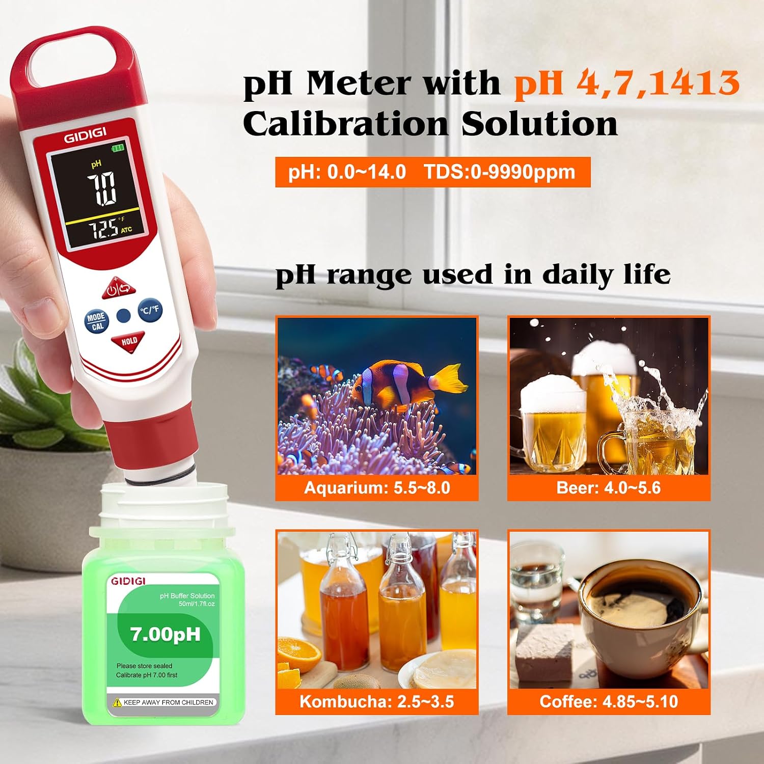 pH EC Meter for Hydroponic, Digital pH TDS EC ppm Tester | Color Screen Display, High Accuracy pH Pen Probe for