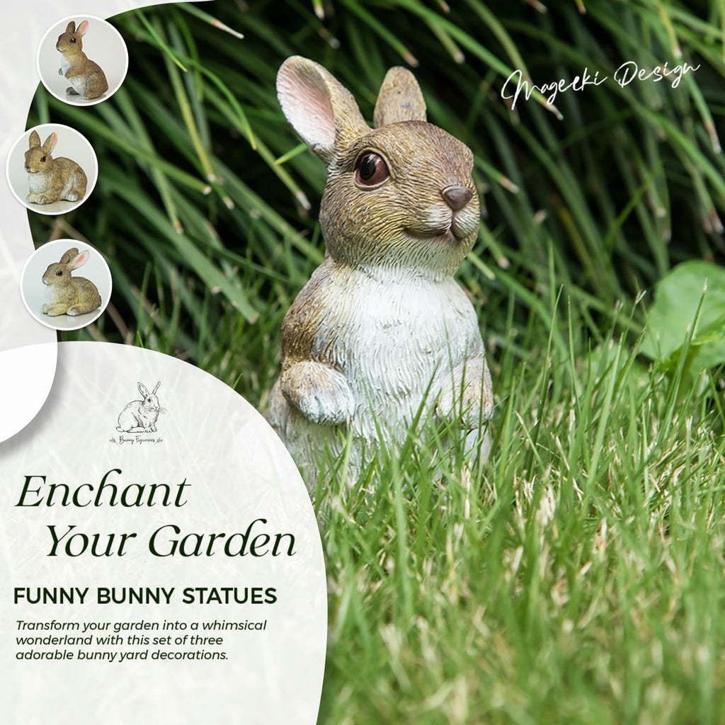 3 Pcs Bunny Decor Figurines Garden Decorations, Cute Bunny Yard Statues Outdoor, Easter Rabbit Statues, Hand-Painted