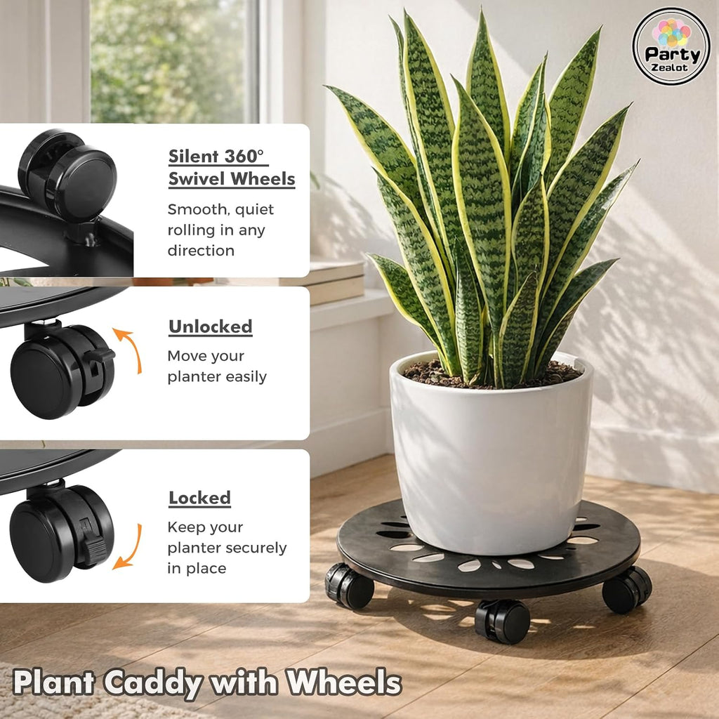 13.5 Inch Plant Caddy with Wheels, 3 Pack Rolling Plant Stand Rollers with Casters Metal Plant Dolly with Wheels Heavy