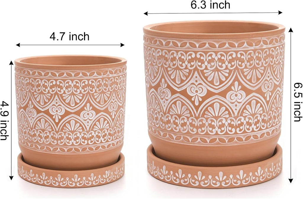 Set of 2 Terracotta Plant Pots 4 Inch 6 Inch, Small Medium Clay Planter Pot, Ceramic Cactus Flower Succulent Pot with