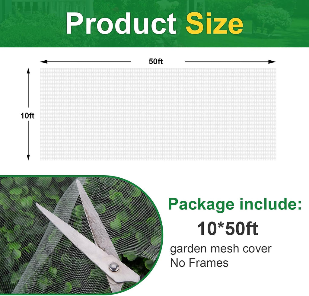 NONMON Garden Netting 10 x 50FT Ultra Fine Mesh Netting Insect Netting | Plant Covers Bird Mosquito Netting Pest