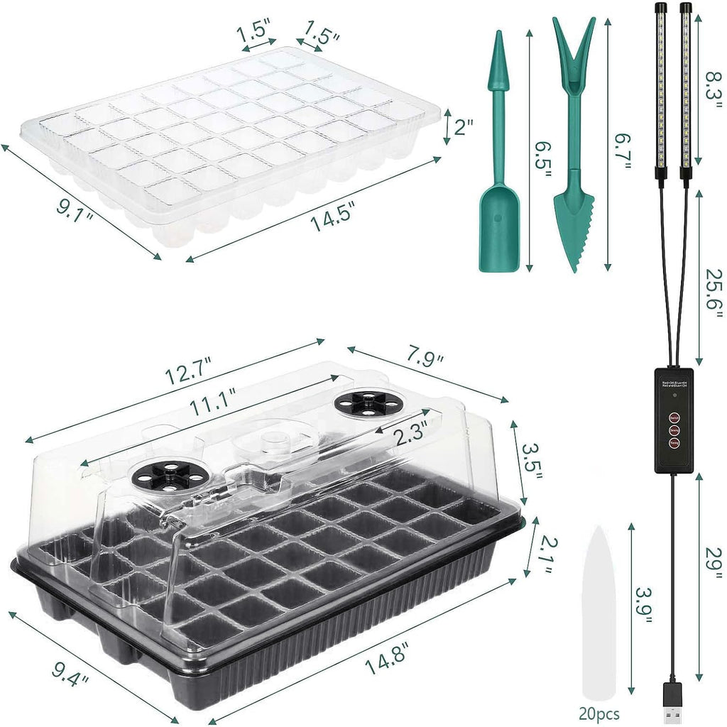 Seed Starter Tray with Grow Light, 2 Packs 80 Cells Seed Starting Kit, Reusable Seedling Starter Trays with Humidity