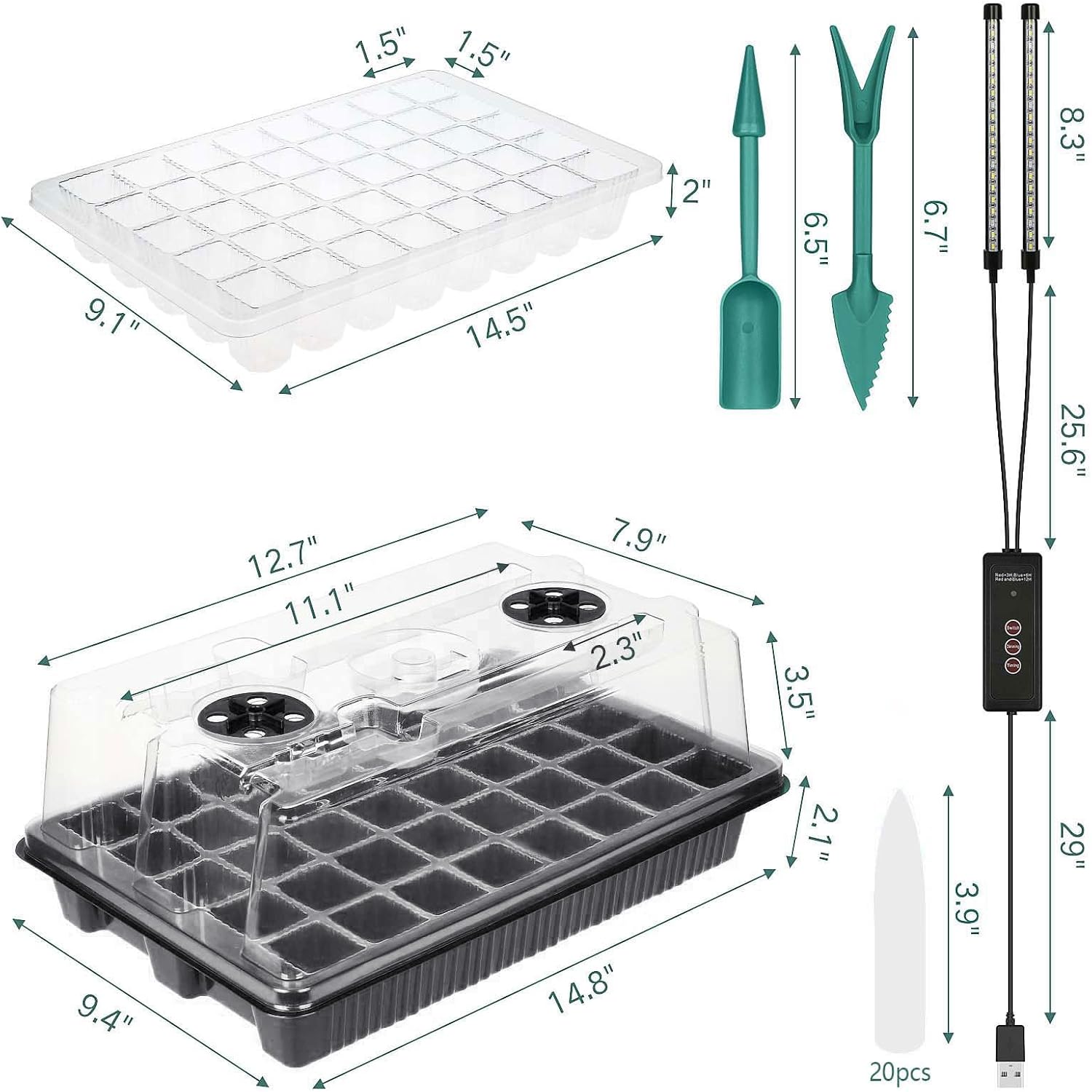 Seed Starter Tray with Grow Light, 2 Packs 80 Cells Seed Starting Kit, Reusable Seedling Starter Trays with Humidity