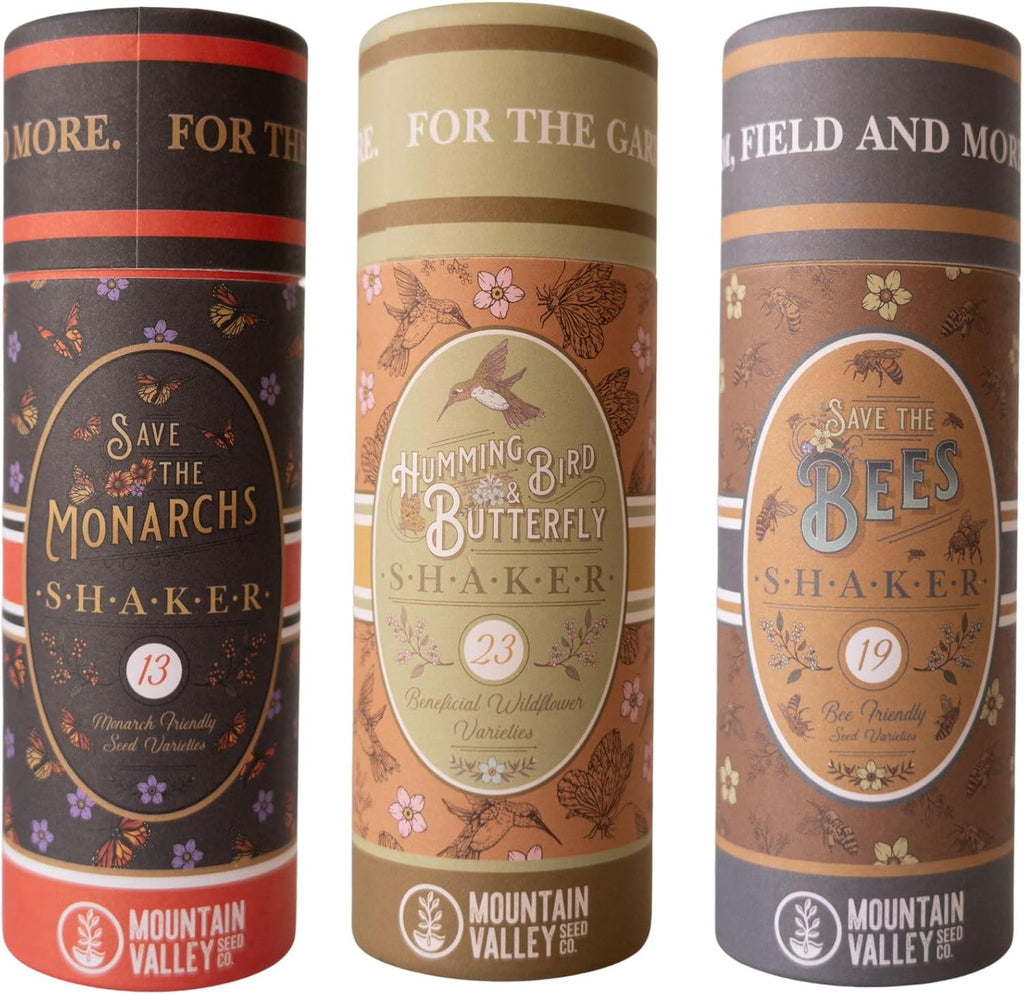 Mountain Valley Seed Co Pollinator Wildflower Seed Shaker Collection | 300,000+ Seeds Hummingbird & Butterfly, Monarch