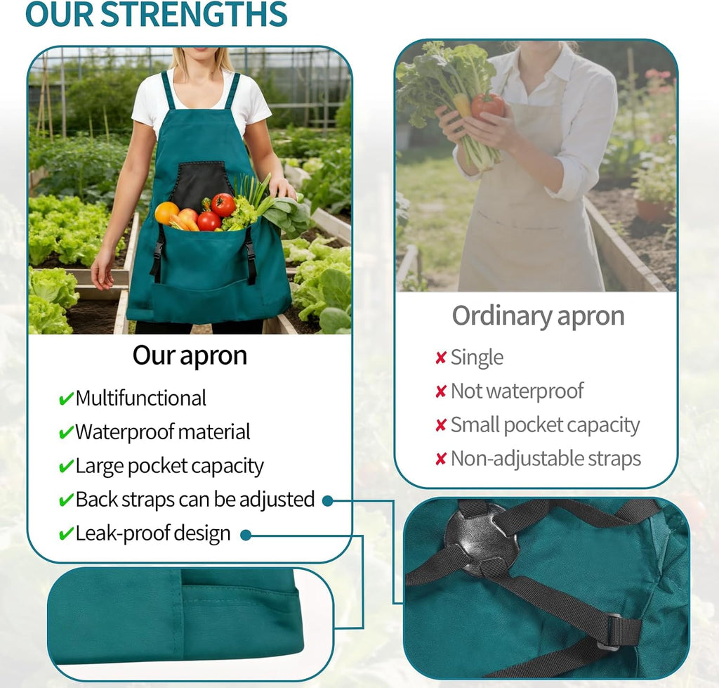 Gardening Apron with Pockets - 600D Waterproof Cross Back Apron for Women, Equipped with Pruning Shears & Gardening