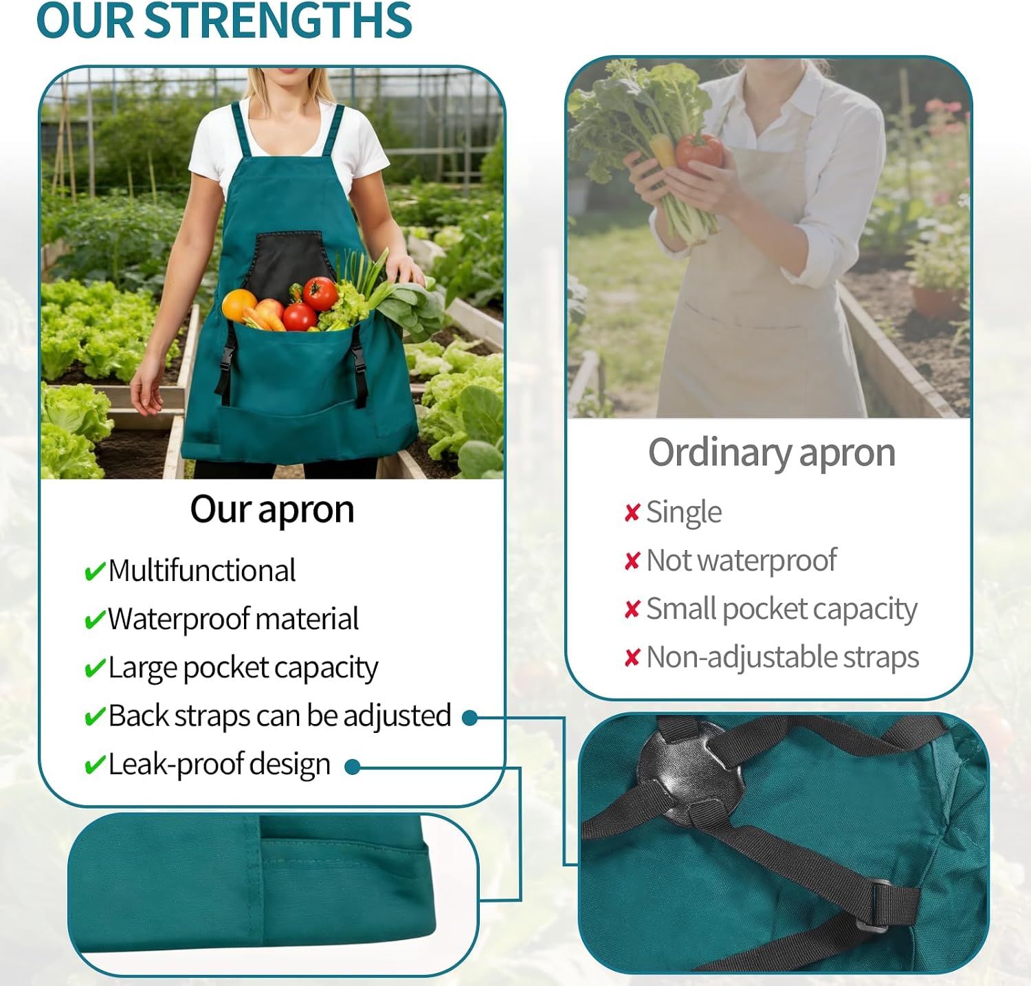 Gardening Apron with Pockets - 600D Waterproof Cross Back Apron for Women, Equipped with Pruning Shears & Gardening