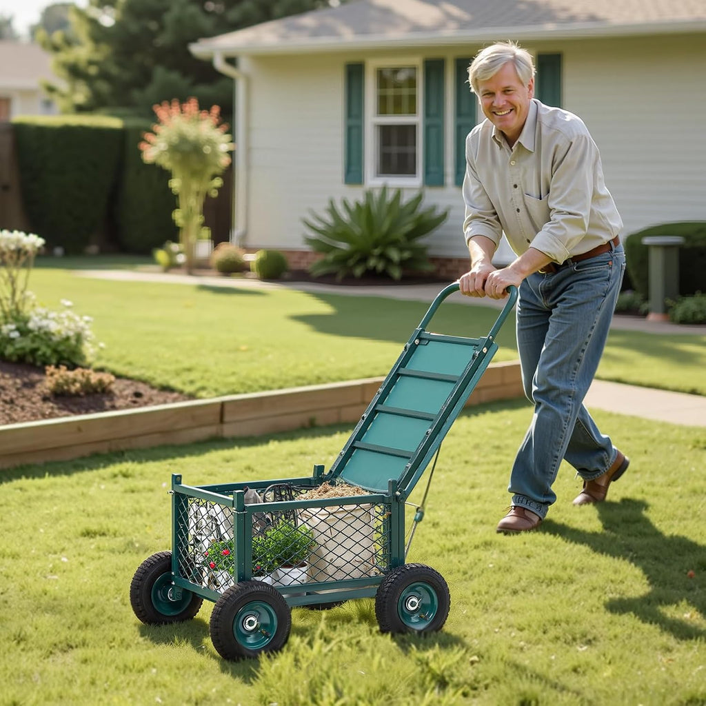 VEVOR Rolling Garden Cart with Seat, Metal Rolling Garden Work Seat with Wheels, Supports up to 400 LBS, Heavy Duty