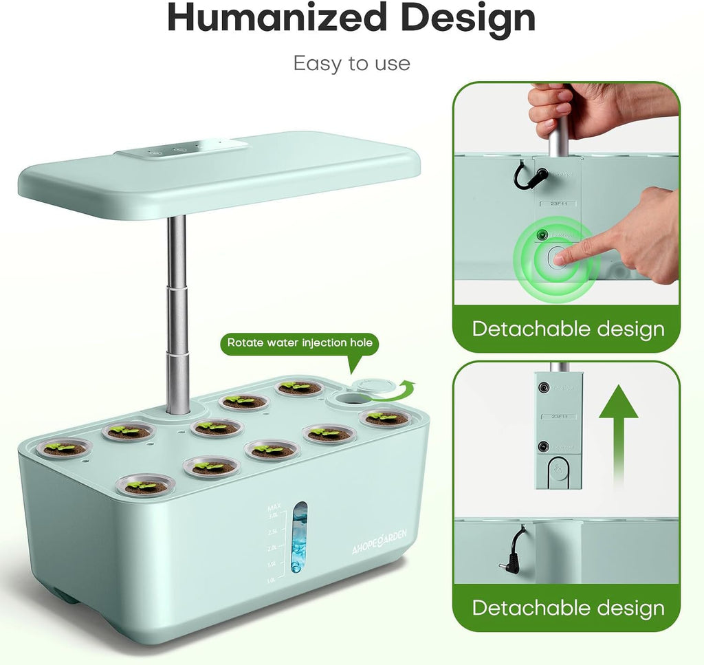 Indoor Garden Hydroponics Growing System: 10 Pods Kit with LED | Plant Germination Kit Herb Vegetable Growth Lamp