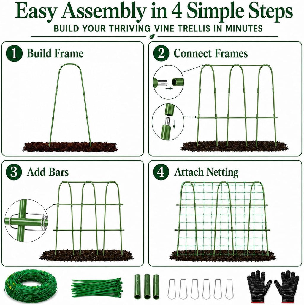 FOLLOOK Cucumber Trellis for Raised Garden Bed, 48x48inch, Green | Rustproof Metal Garden Arch Trellis for Climbing