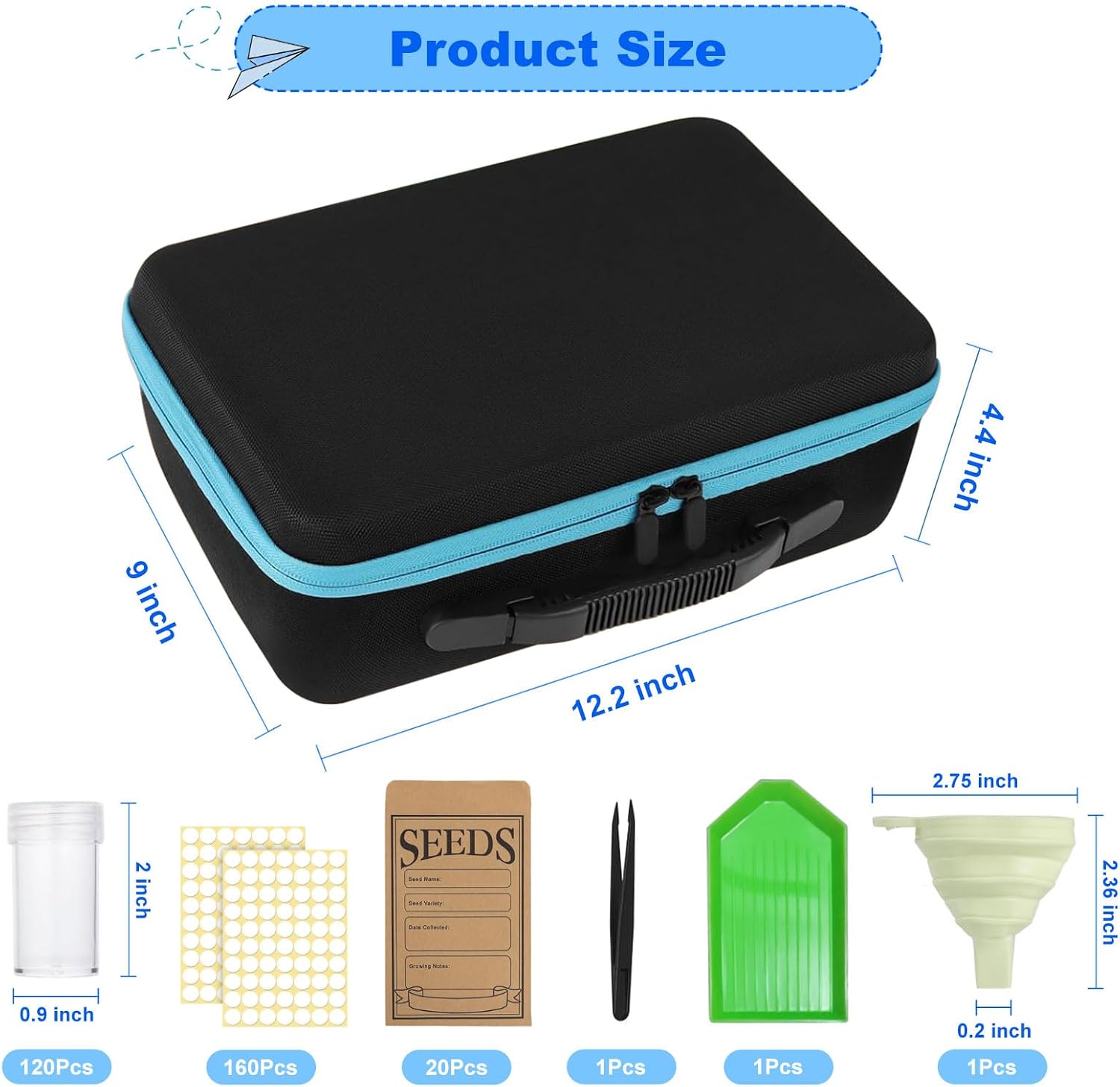 Seed Storage Organizer Box with 120 Slots, Airtight Seed Saver Kit with 25 Craft Envelopes, Funnel and Tweezers
