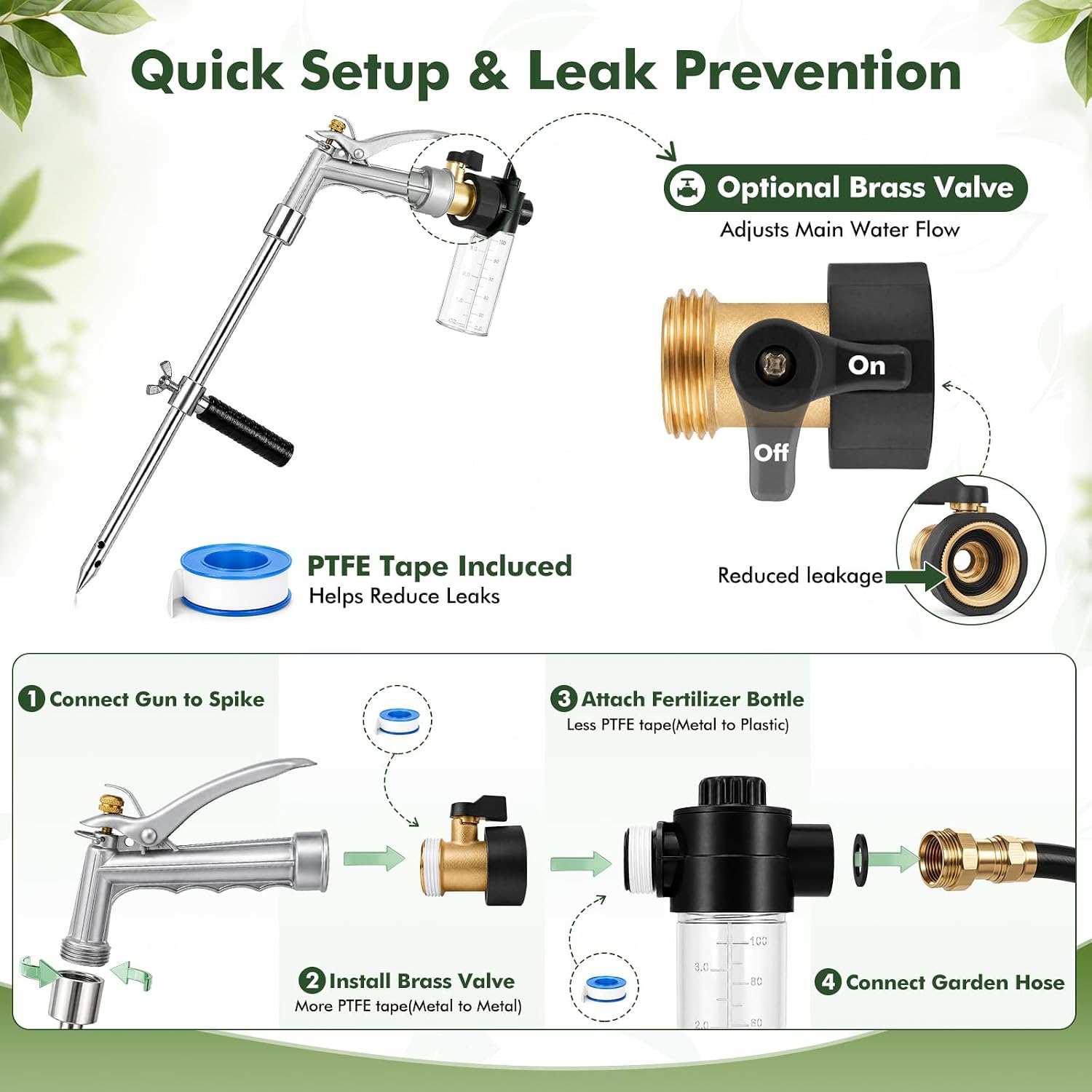 Deep Root Watering Tool for Trees with Trigger Handle & Fertilizer Bottle | One-Piece Stainless Steel Tree Watering