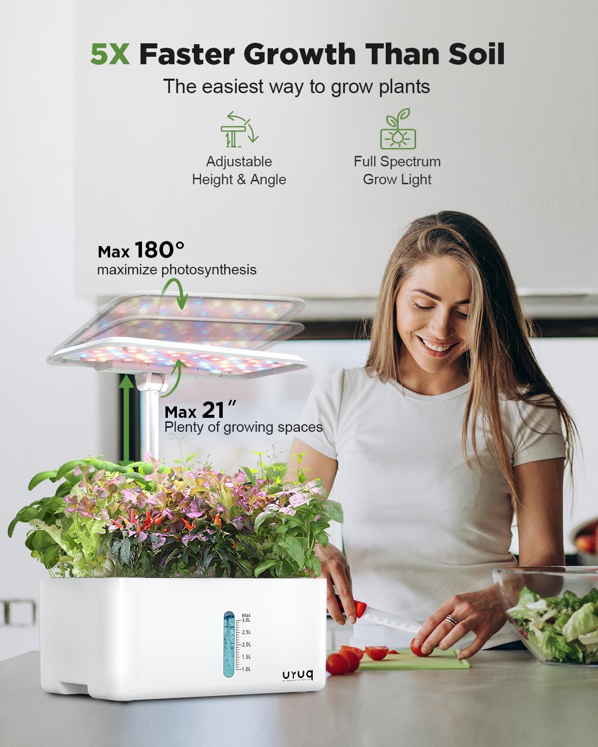 8 Pods Hydroponics Growing System with LED Grow Light - White | Quiet Water Pump, Automatic Timer, Adjustable Height