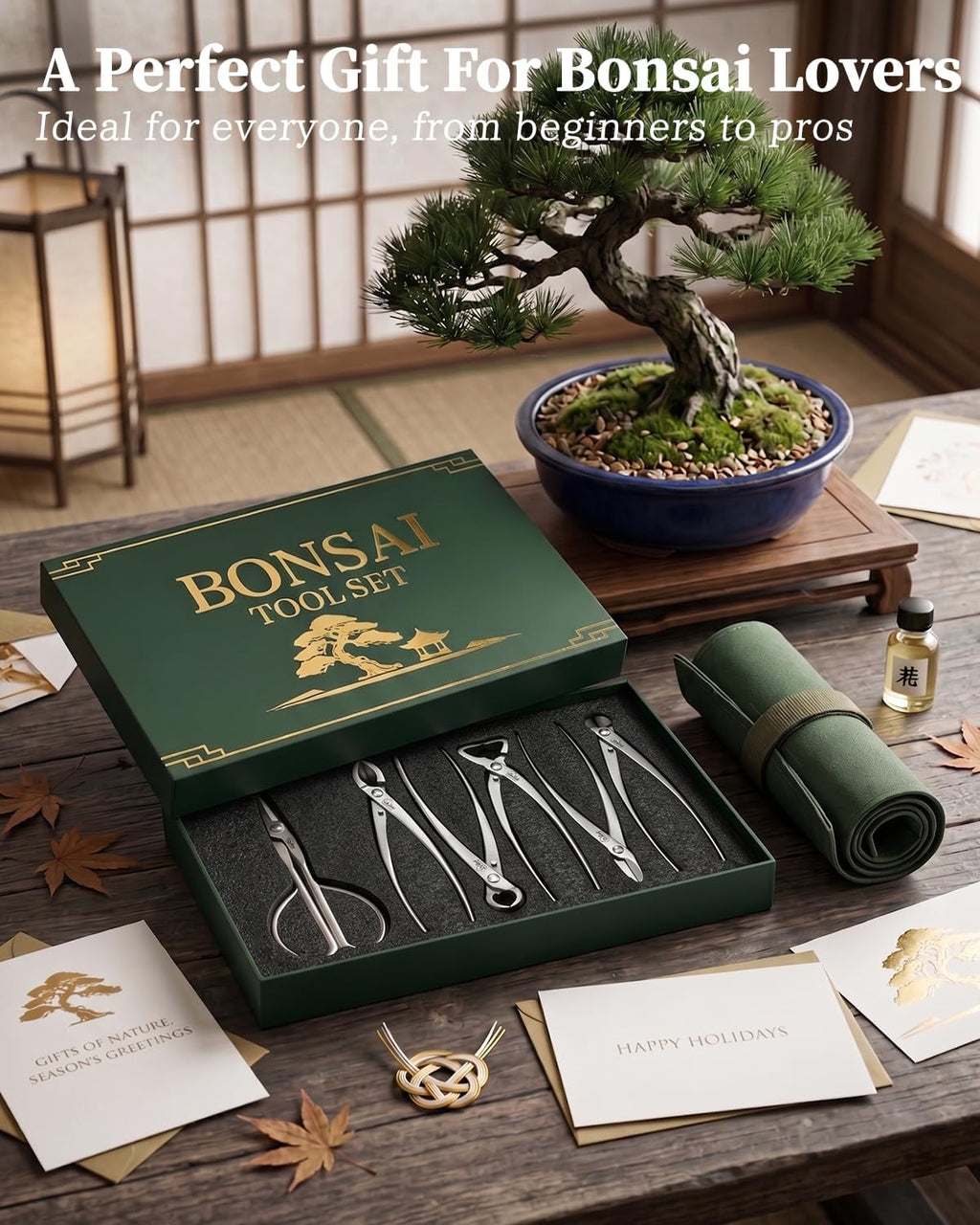 6-Piece Bonsai Tools Set with Tool Roll Bag and Luxury Gift Box | Heavy Duty Bonsai Tree Kit, Include Concave Cutter