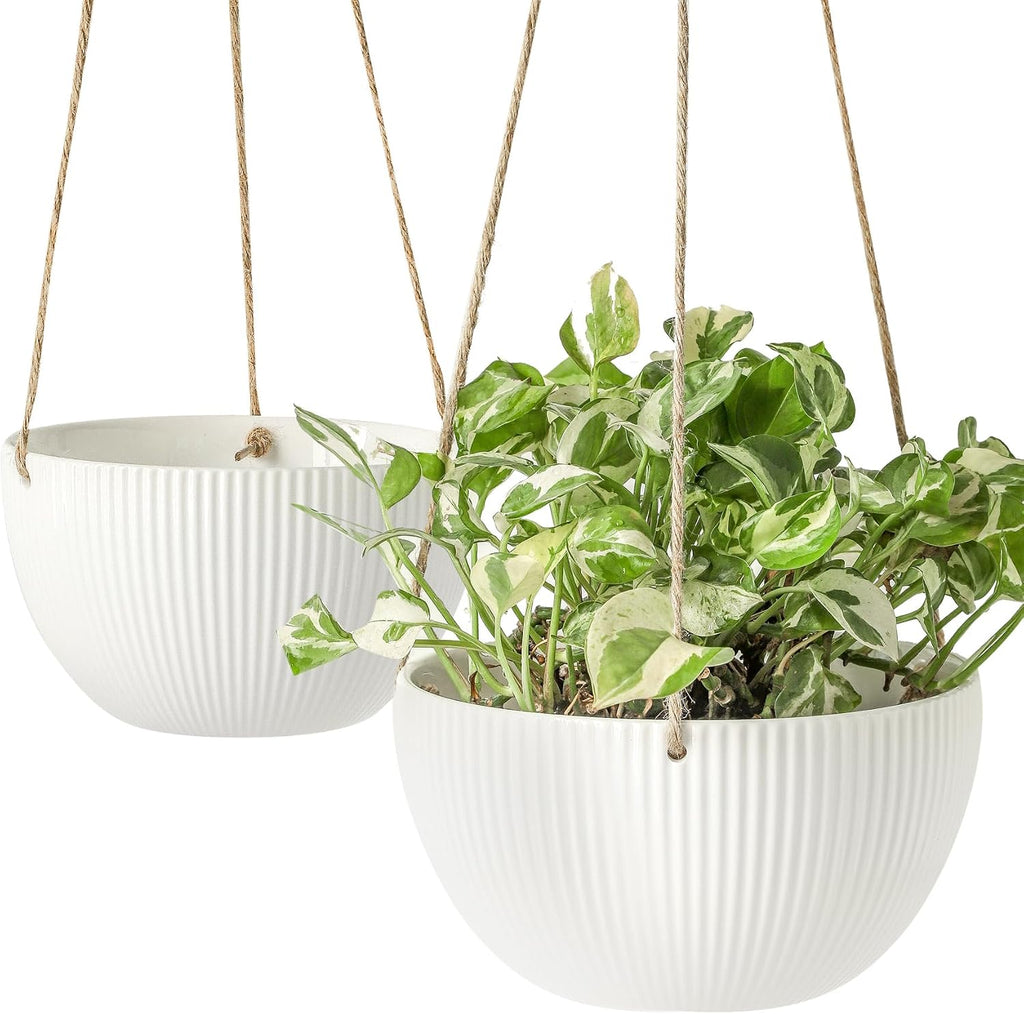 UBEE Ceramic Hanging Planters Indoor Outdoor, 7.5 Inch + 6.5 Inch Hanging Flower Pot for Plants Hanging Basket for