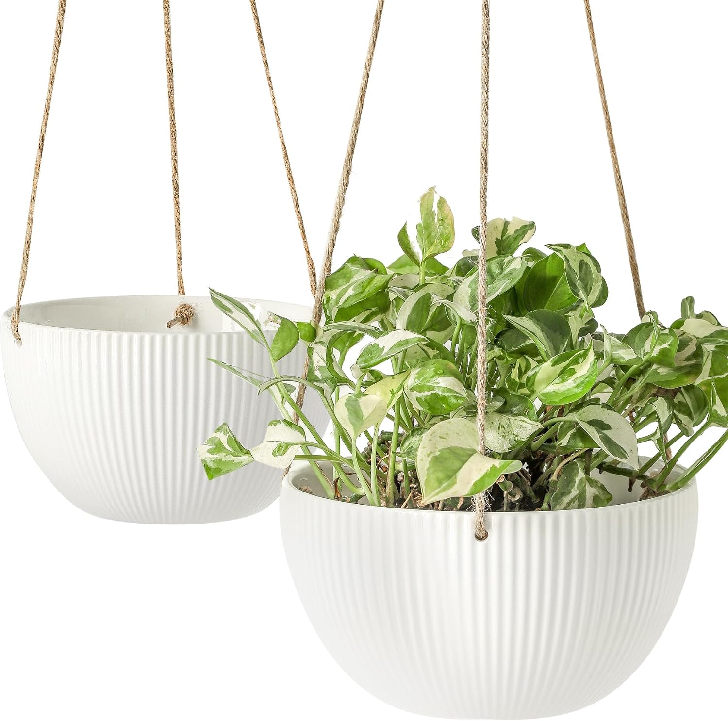 UBEE Ceramic Hanging Planters Indoor Outdoor, 7.5 Inch + 6.5 Inch Hanging Flower Pot for Plants Hanging Basket for