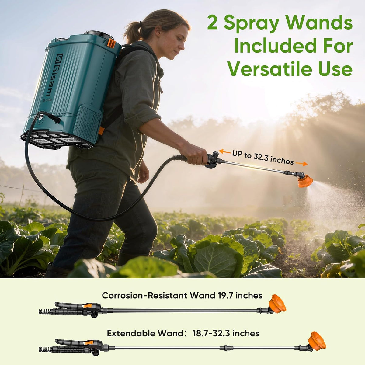 5.3 Gallon Battery Powered Backpack Sprayer,21V 2 Batteries Garden Sprayer | 120PSI Leak-Proof Electric Backpack