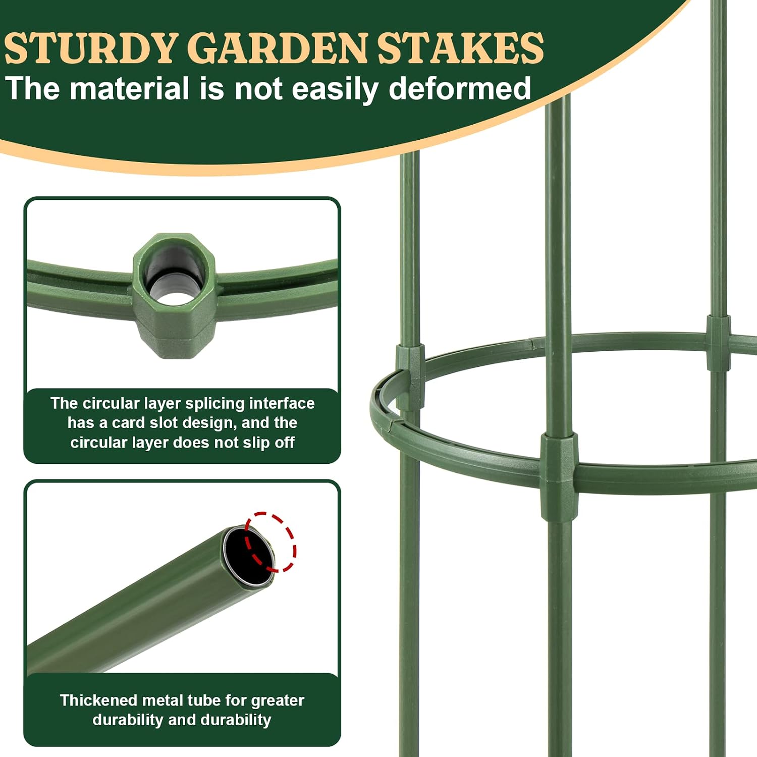 Round Heavy Duty Tomato Cage - 55 Inch Steel Core Plastic Coated Garden Trellis, 4-Post Rustproof Plant Support for
