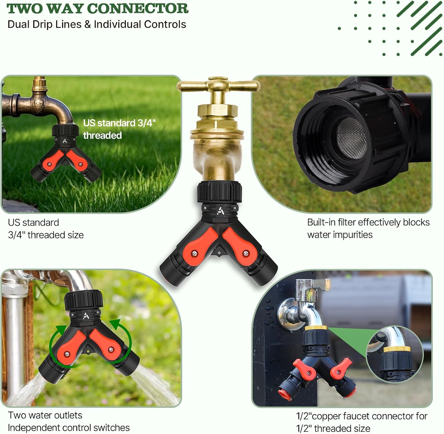 Anleolife 230FT Drip Irrigation System Kit, Complete Garden Watering System | Includes All Around 1/2" Mainline & 1/4"