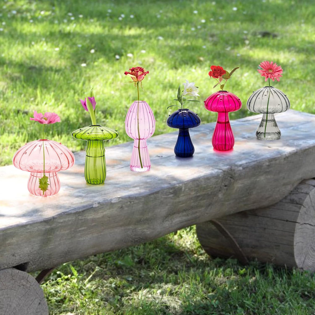 6Pcs Mushroom Vase, Coldairsoap Glass Mushroom Propagation Vases for Plants | 6 Colors Hydroponic Flower Small Bud Vase