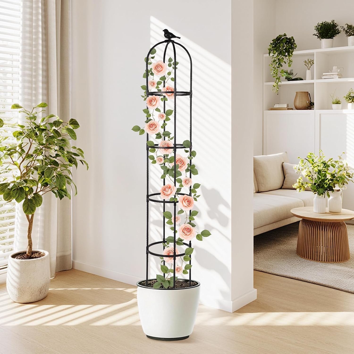 Garden Obelisk Trellis for Climbing Plants,6.3 ft, Black, 2PC | Outdoor Rose Trellis, Indoor Support for Potted Light