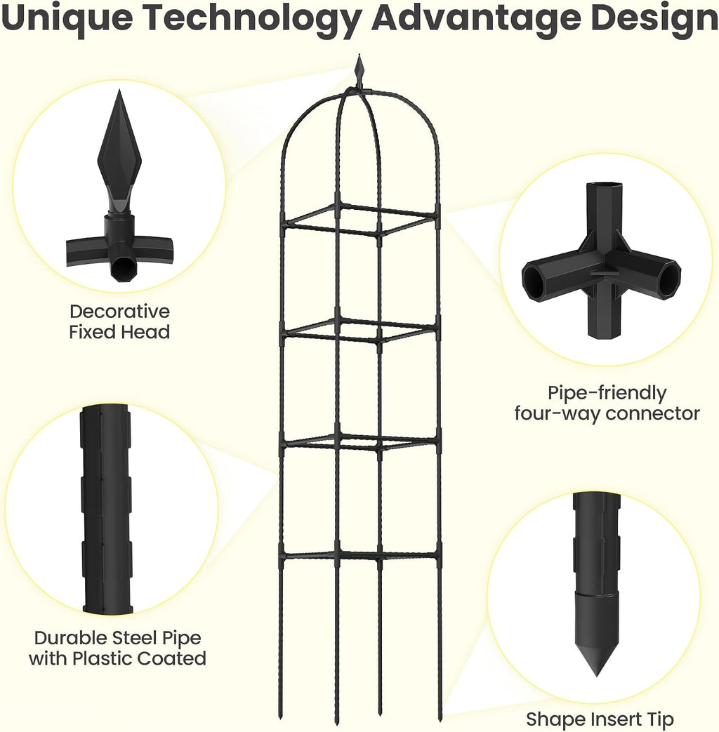 2 Pack 70.87" Garden Obelisk Trellis for Climbing Plants, Pyramid Design for Roses, Clematis, Jasmine, and Vegetable
