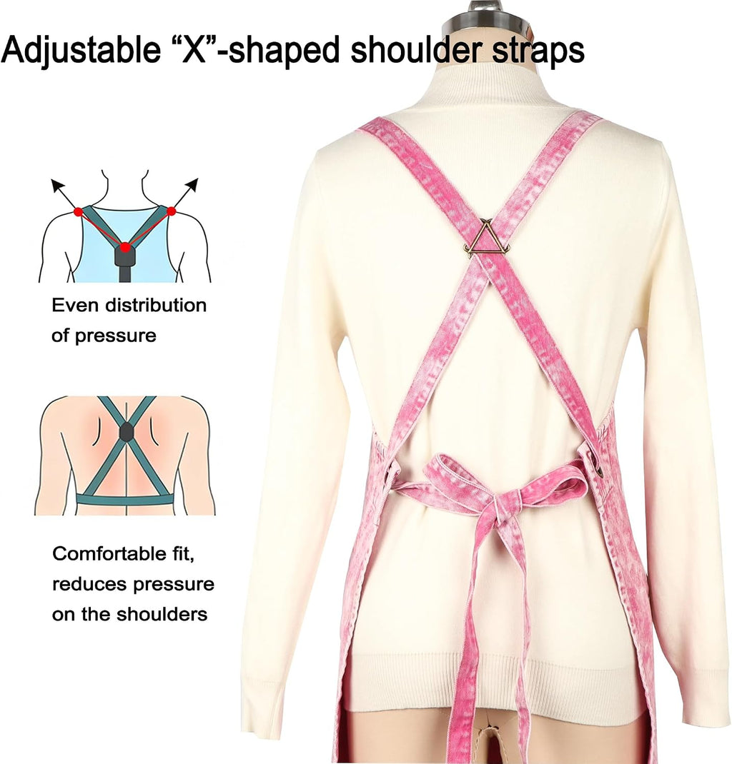 Denim Apron with Pockets for Hair Stylist Adjustable Straps Tool Apron Gardening Jean Work