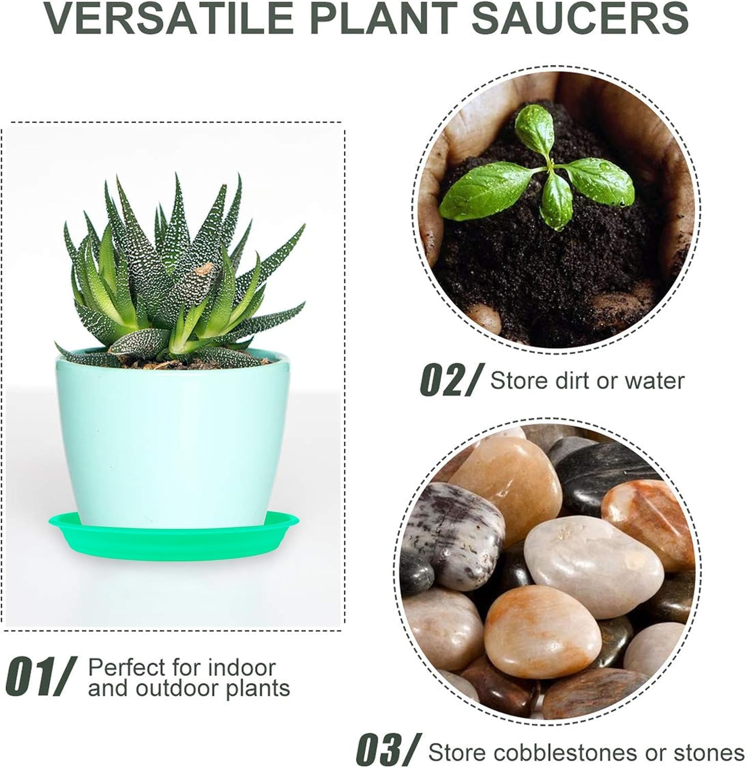 3Pcs Plant Saucer Tray, Heavy Duty Plastic Plant Drip Trays for Indoors and Outdoors, 6 8 10 12 14 16 inch Sizes