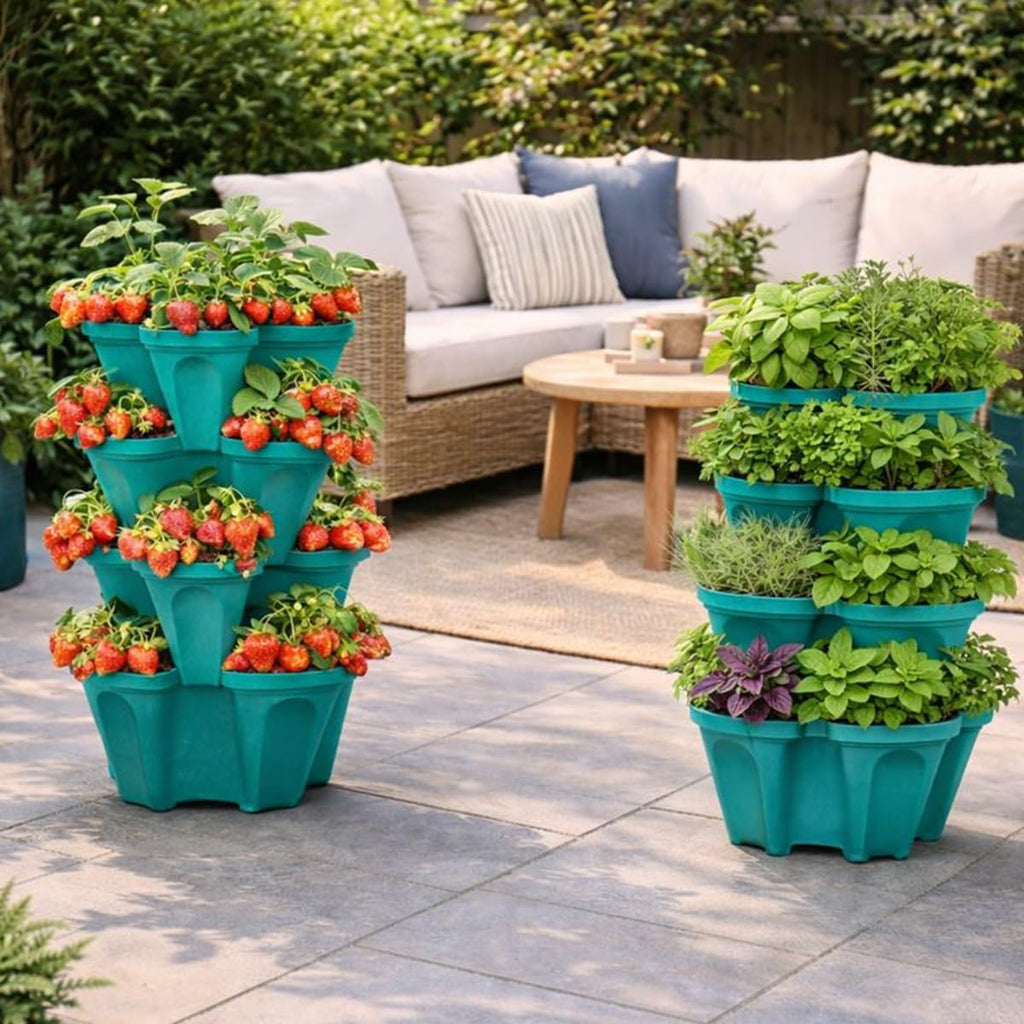Strawberry Planter Tower, 4 Tier Stackable Vertical Planter, 16 Plant Sites, Space Saving Garden Planter, Indoor